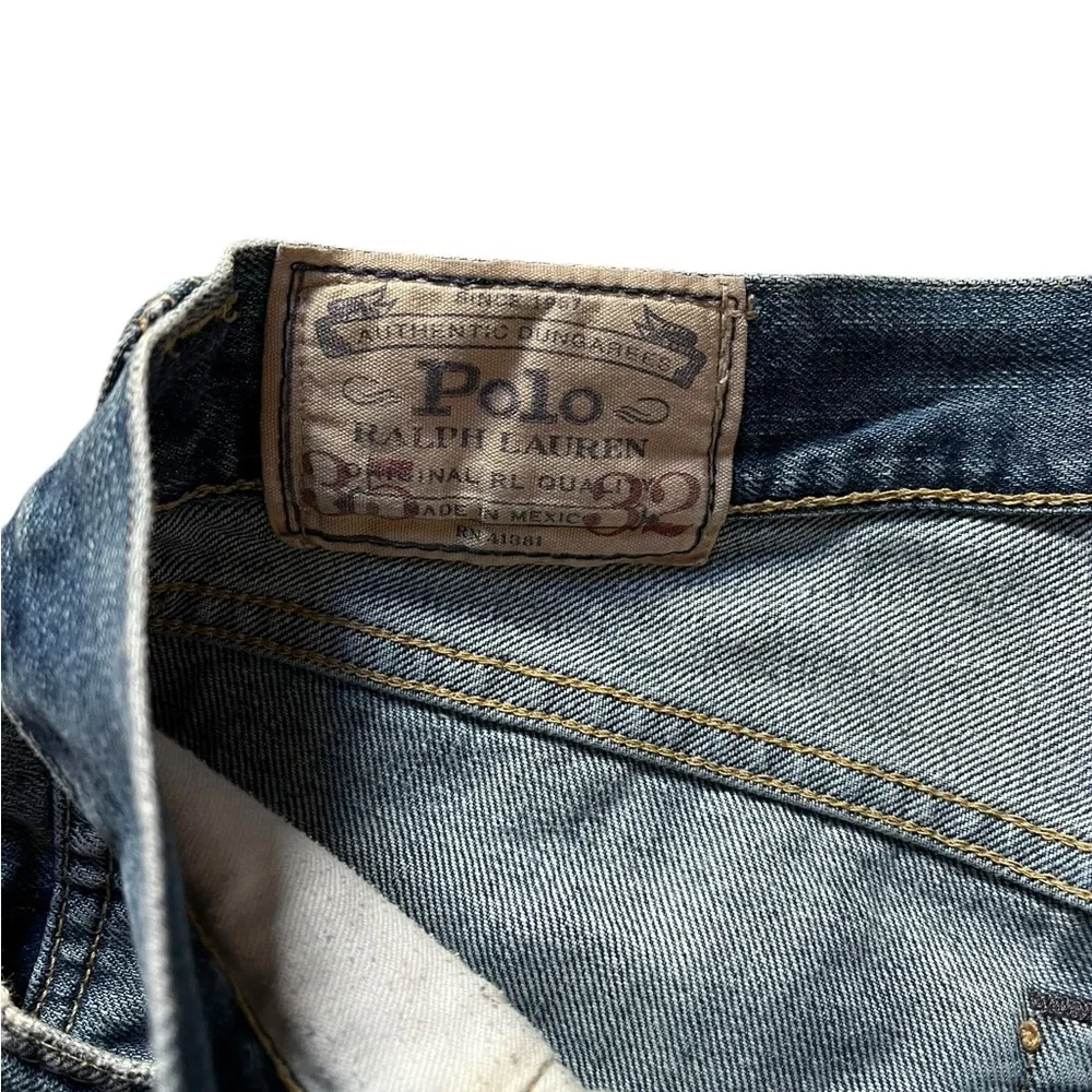 Polo Ralph Lauren Jeans Mens 35x32 Blue Denim Sullivan Faded Knees Straight Leg✅